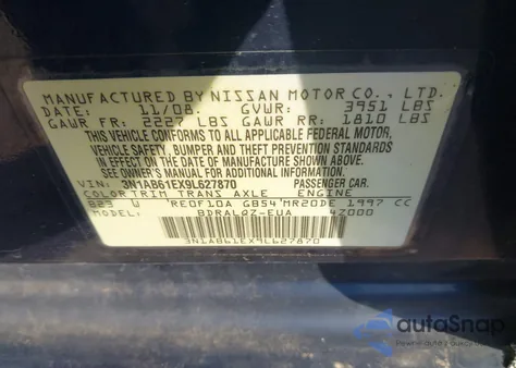 2009 Nissan Sentra 2.0 из США, поврежденный, VIN 3N1AB61EX9L627870